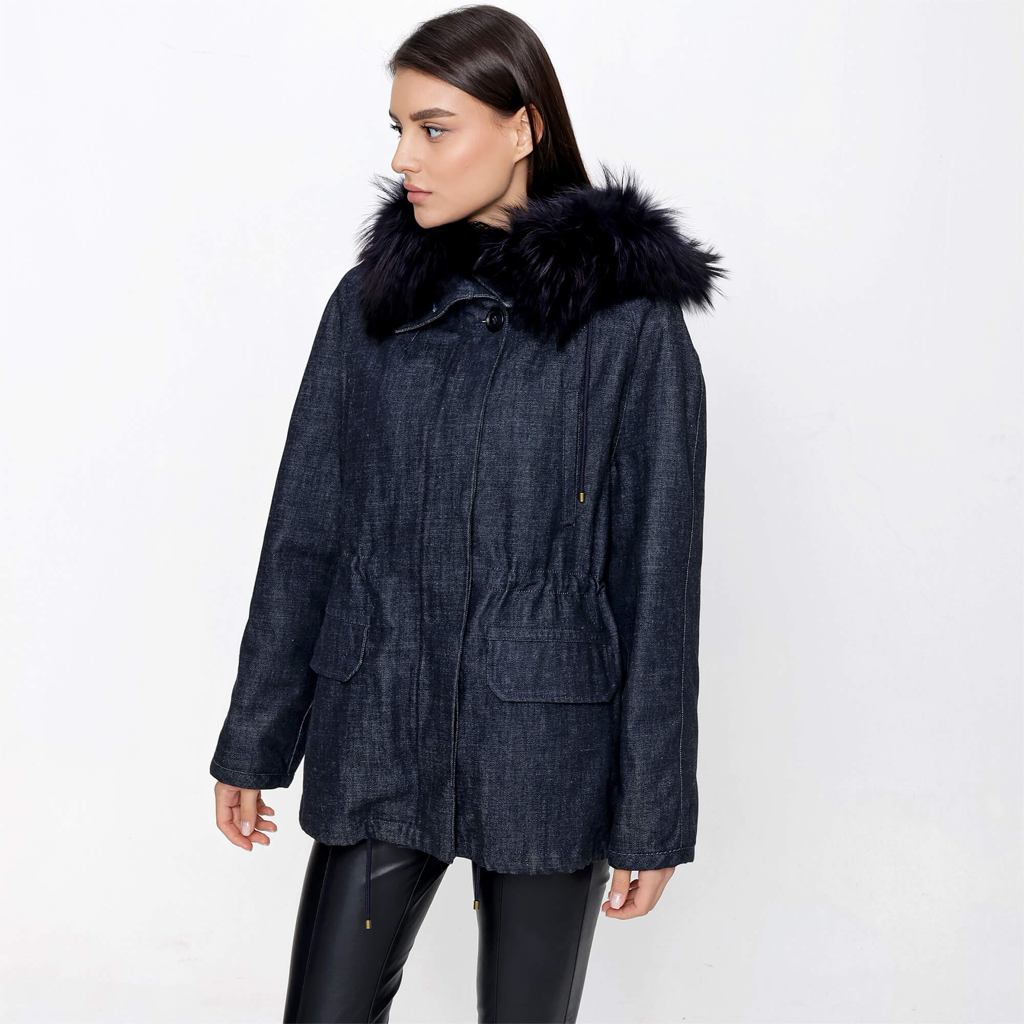 Yves Salomon Army - Denim Fur Detail Long Coat